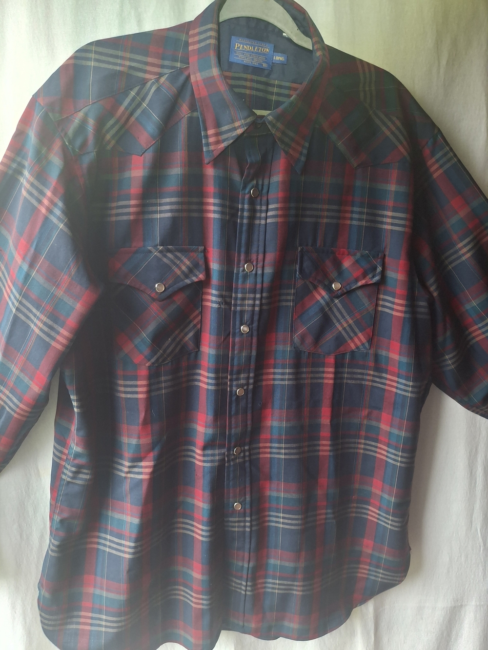 Pendleton Men’s Navy & Red Plaid Western Pearl Snap Button-Down Shirt Yoke